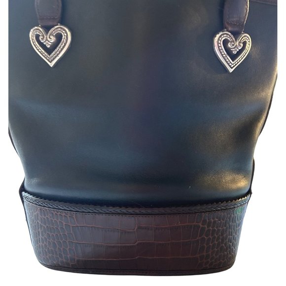 Brighton Black with Brown Crocodile Pattern Leather Tote Bucket Shoulder Bag - Picture 3 of 10